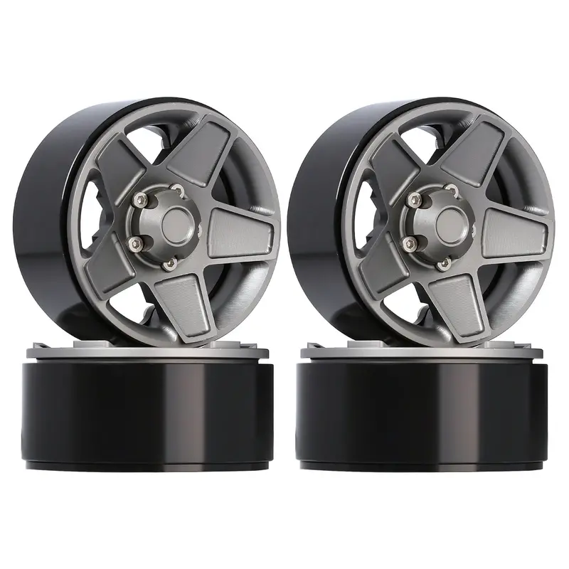Metal 1.9" Beadlock 5-Spokes Wheel Rim Hub For 1/10 Rc Crawler Traxxas Trx4 Axial Scx10 90046 Defender D90 D110 - 4Pc Set Grey 1