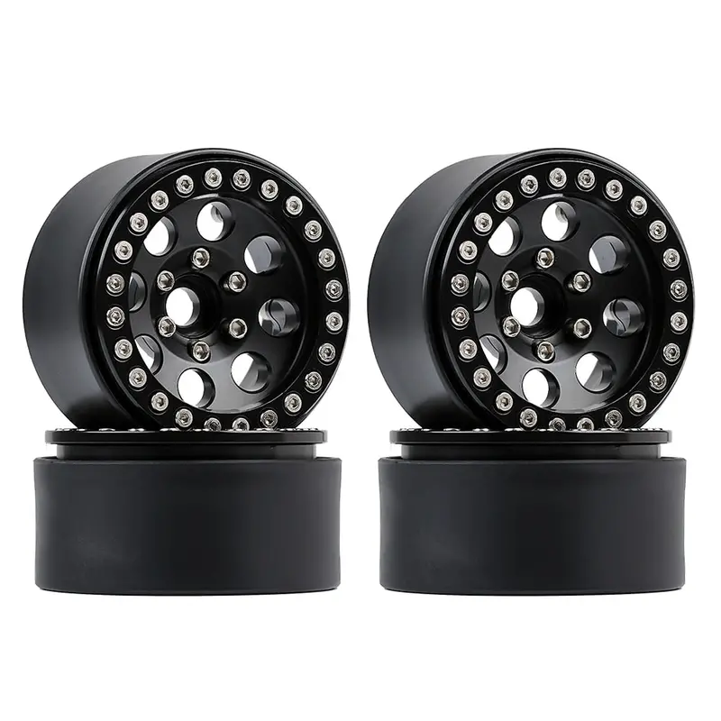 Metal 1.9 Beadlock 8 Round Hole Wheel Hub Rim For 1/10 Rc Crawler Axial Scx10 90046 Axi03007 Traxxas Trx4 Redcat D90 - 4Pc Set Black 1
