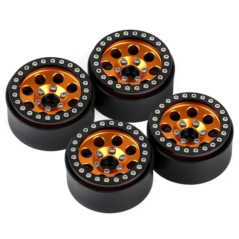 Metal 1.9 Beadlock 8 Round Hole Wheel Hub Rim For 1/10 Rc Crawler Axial Scx10 90046 Axi03007 Traxxas Trx4 Redcat D90 - 4Pc Set Gold 1