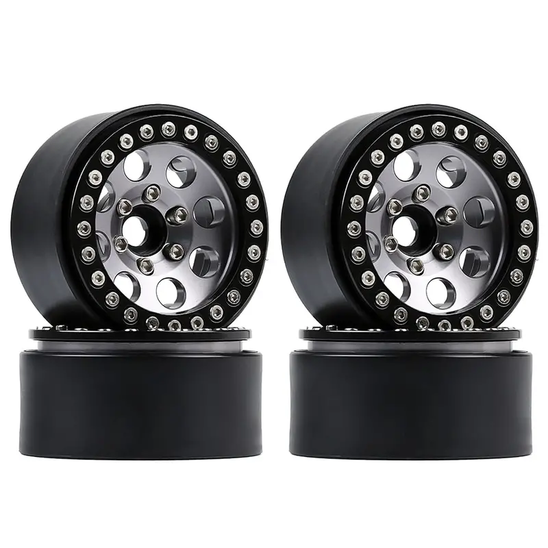 Metal 1.9 Beadlock 8 Round Hole Wheel Hub Rim For 1/10 Rc Crawler Axial Scx10 90046 Axi03007 Traxxas Trx4 Redcat D90 - 4Pc Set Grey 1