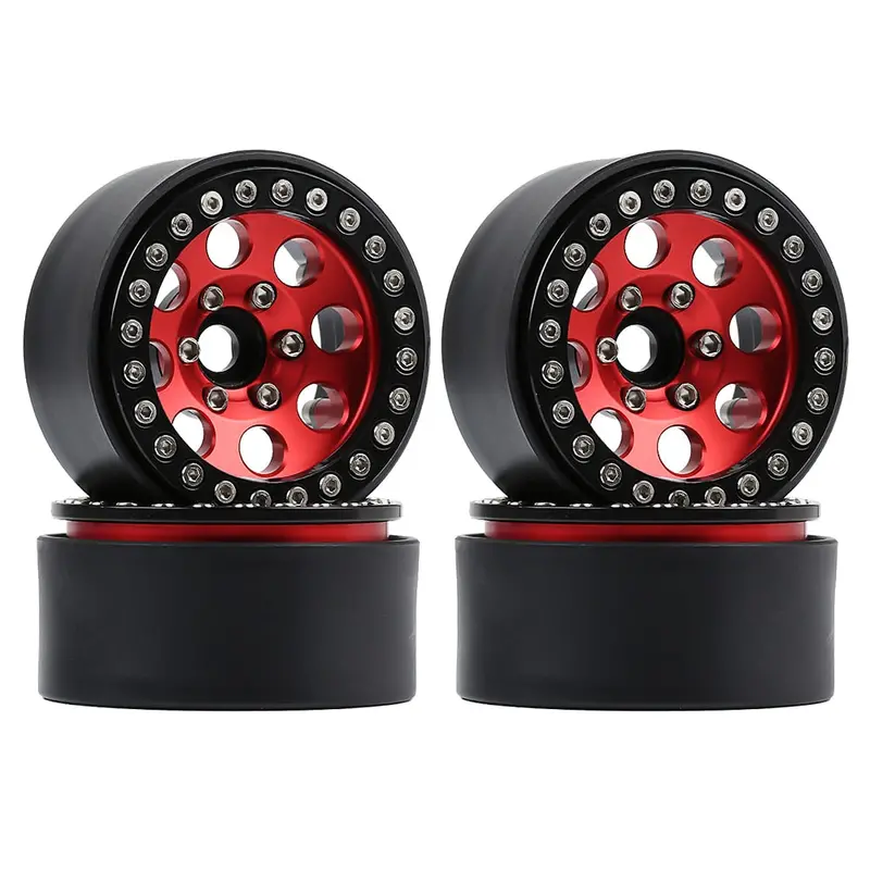 Metal 1.9 Beadlock 8 Round Hole Wheel Hub Rim For 1/10 Rc Crawler Axial Scx10 90046 Axi03007 Traxxas Trx4 Redcat D90 - 4Pc Set Red 1
