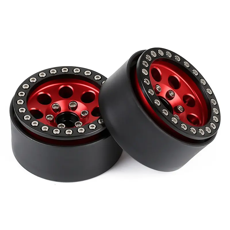 Metal 1.9 Beadlock 8 Round Hole Wheel Hub Rim For 1/10 Rc Crawler Axial Scx10 90046 Axi03007 Traxxas Trx4 Redcat D90 - 4Pc Set Red 2