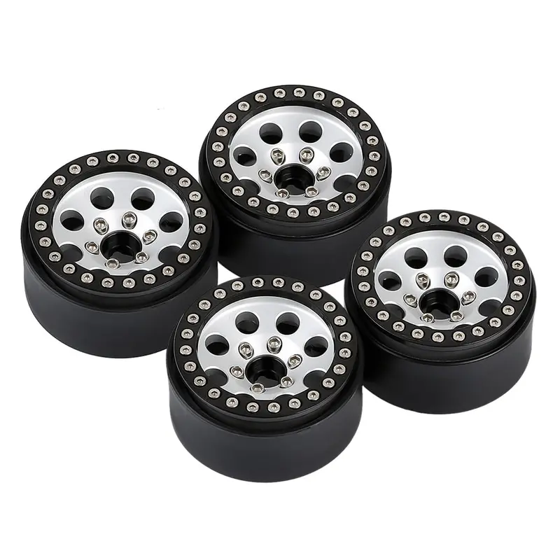 Metal 1.9 Beadlock 8 Round Hole Wheel Hub Rim For 1/10 Rc Crawler Axial Scx10 90046 Axi03007 Traxxas Trx4 Redcat D90 - 4Pc Set Silver 1