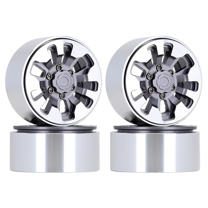 Metal 1.9" Beadlock Alloy Wheel Rim 9-Spokes For 1/10 Rc Crawler Traxxas Trx4 Axial Scx10 90046 Axi03007 Redcat Gen8 - 4Pc Gray 1
