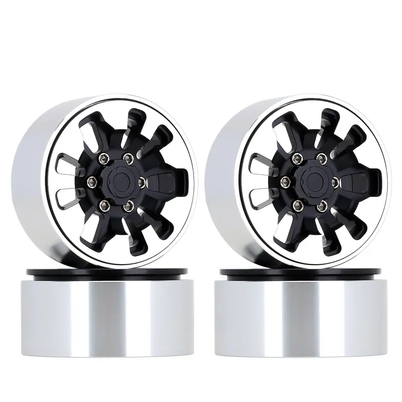 Metal 1.9" Beadlock Wheel Rim 9-Spokes For 1/10 Rc Crawler Traxxas Trx4 Axial Scx10 90046 Axi03007 Redcat Gen8 - 4Pc Black 1