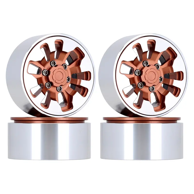 Metal 1.9" Beadlock Wheel Rim 9-Spokes For 1/10 Rc Crawler Traxxas Trx4 Axial Scx10 90046 Axi03007 Redcat Gen8 - 4Pc Brown 1