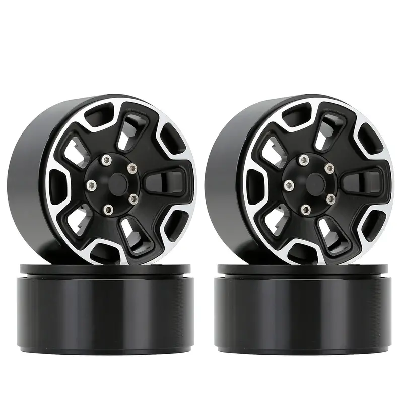 Metal 1.9" Beadlock Wheel Rims Hub For 1/10 Rc Crawler Car Jeep Wrangler Axial Scx10 90046 Traxxas Trx4 - 4Pc Black 1