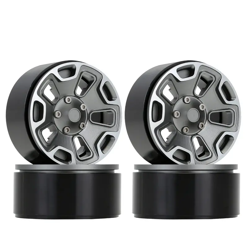 Metal 1.9" Beadlock Wheel Rims Hub For 1/10 Rc Crawler Car Jeep Wrangler Axial Scx10 90046 Traxxas Trx4 - 4Pc Grey 1