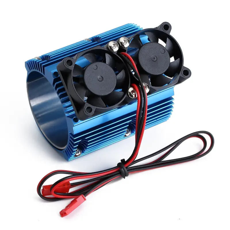 Metal Dual Fan 41-43Mm Motor Radiator Heat Sink For 1/8 Rc Car Monster Truck Traxxas Summit E-Revo - 1 Set Blue 1