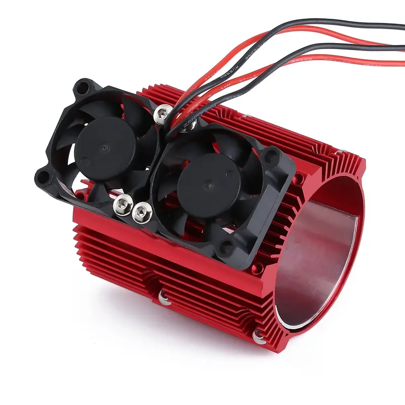 Metal Dual Fan 41-43Mm Motor Radiator Heat Sink For 1/8 Rc Car Monster Truck Traxxas Summit E-Revo - 1 Set Red 1