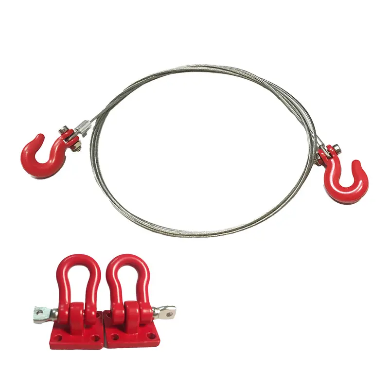 Metal Tow Hook & Steel Tow Rope For 1:10 Rc Rock Crawler - 1 Set Red 1