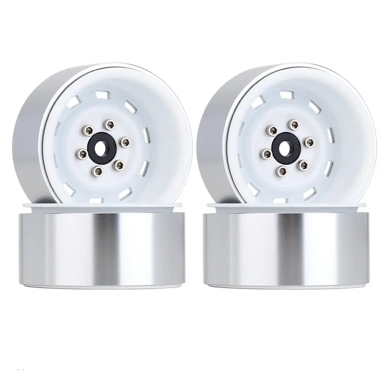 Negative Offset 3Mm Metal 1.9" Beadlock Wheel Rim Hub For 1/10 Rc Crawler Car Axial Scx10 90046 Traxxas Trx4 D90 - 4Pc White 1