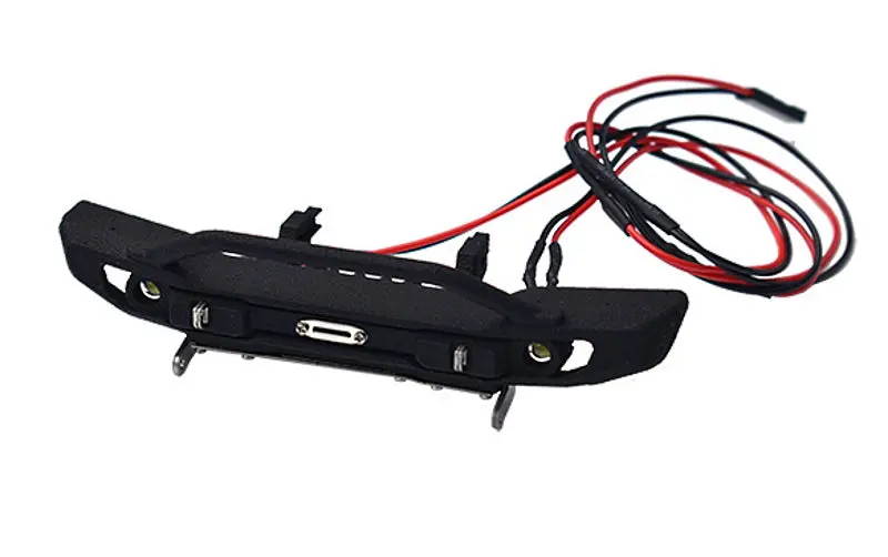 Nylon Front Bumper With Lights For Traxxas 1:18 Trx4m Ford Bronco Crawler 97074-1 / Trx4m Land Rover Defender 97054-1 Upgrades - Black 1