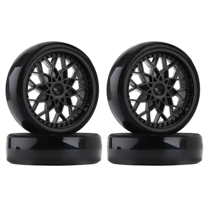 Plastic 53*15Mm Wheel Rim Hub Tires Set For 1:10 Rc Car Truck Wpl D12 Upgrade Parts - 4Pc Black 1