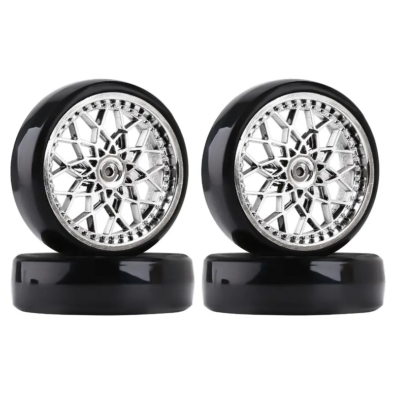 Plastic 53*15Mm Wheel Rim Hub Tires Set For 1:10 Rc Car Truck Wpl D12 Upgrade Parts - 4Pc Silver 1