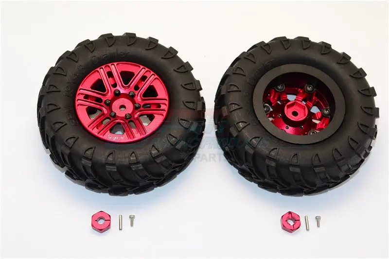 Plastic 6 Poles Simulation Wheels In Black Screws With 1.9" Crawler Tire & 12Mm Hex Tool - 1Pr Red 1