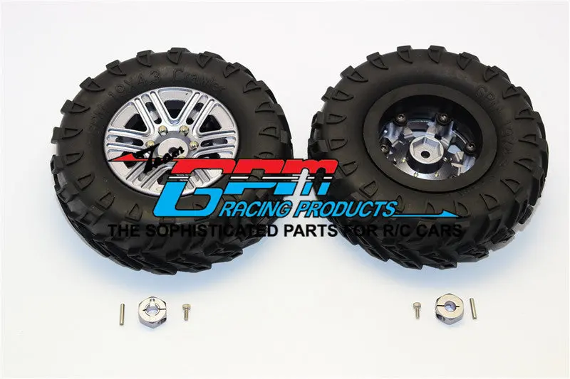 Plastic 6 Poles Simulation Wheels In Silver Screws With 1.9" Crawler Tire & 12Mm Hex Tool - 1Pr Gray Silver 1