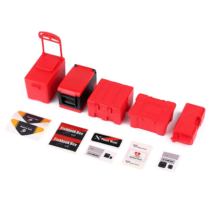 Plastic Simulation Fishing Box Medical Chest Tool Case For 1:10 Rc Crawler Car Traxxas Trx4 Trx6 Axial Scx10 90046 - 5Pc Set Red 1