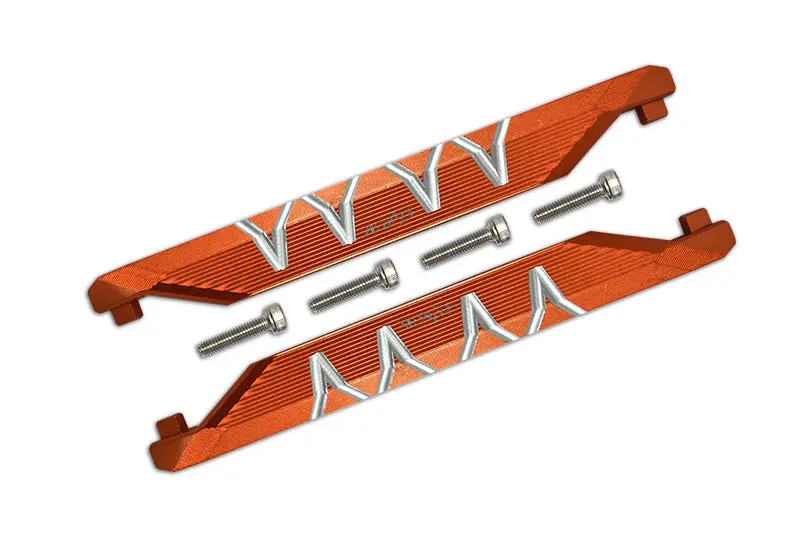 R/C Car Parts : Aluminum Chassis Side Bars (Silver Inlay Version) For Traxxas 1/10 Maxx 4Wd Monster Truck - 1Pr Set Orange 1