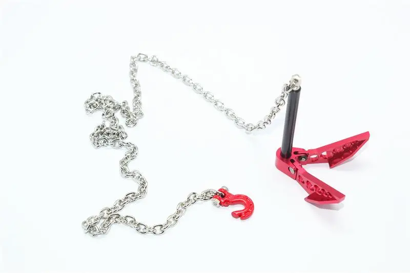 R/C Scale Accessories : Ground Anchor Chain Hook Combo For 1:10 Crawlers - 1Pc Set Red 1