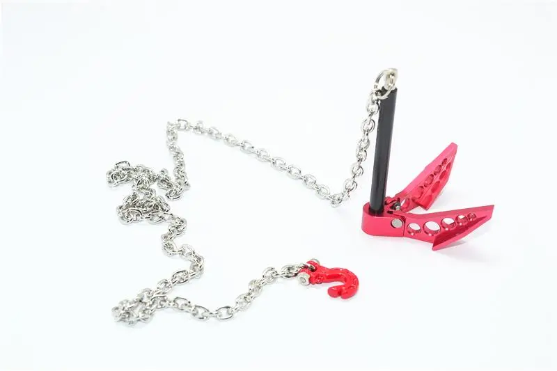 R/C Scale Accessories : Ground Anchor Chain Hook Combo For 1:10 Crawlers - 1Pc Set Red 2