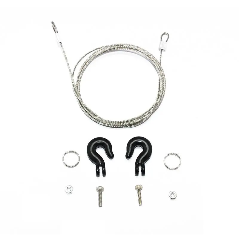 R/C Scale Accessories : Simulation Metal Towing Hooks With Steel Wire For 1:10 Crawlers - 1 Set Black 1
