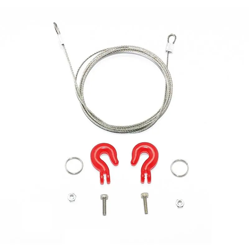 R/C Scale Accessories : Simulation Metal Towing Hooks With Steel Wire For 1:10 Crawlers - 1 Set Red 1