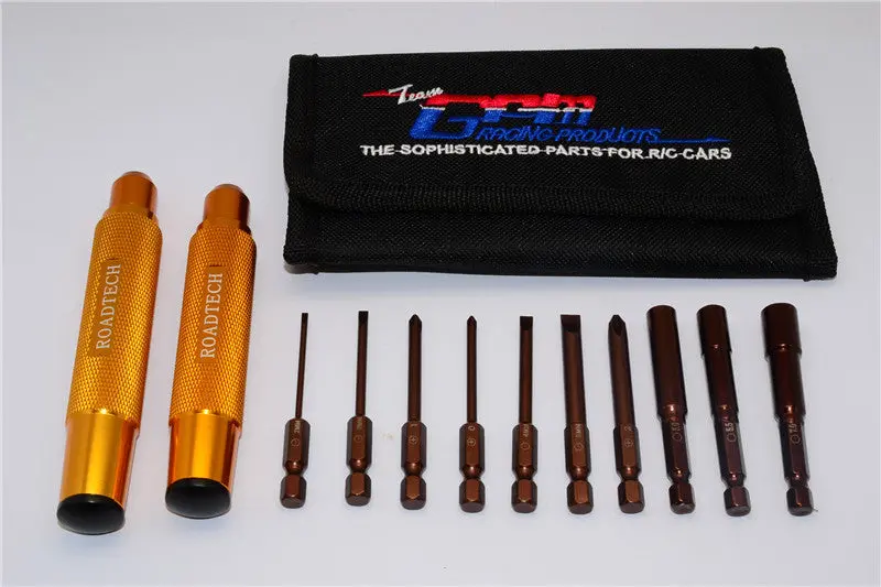 Roadtech Tool Set With Handles + Slot Pins + Philips Pins + Socket Wrench In Fashionable Tool Bag - Gold 1