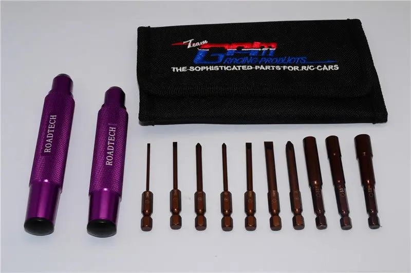 Roadtech Tool Set With Handles + Slot Pins + Philips Pins + Socket Wrench In Fashionable Tool Bag - Purple 1