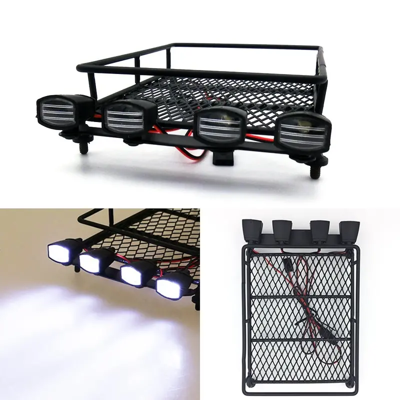 Roof Rack Luggage Carrier & Light Bar For 1/10 Rc Crawler Cars - 1 Set Black 1