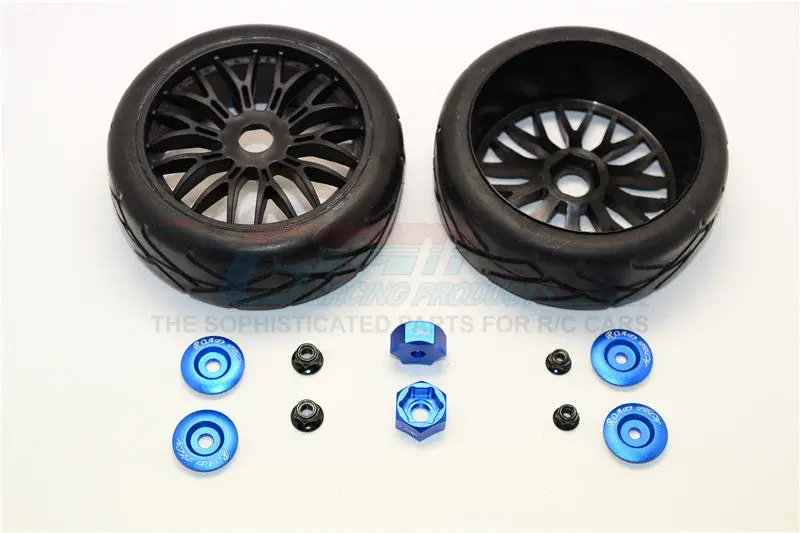 Rubber Radial Tires With Plastic Wheels With 12Mm To 17Mm Converter, 4Mm & 5Mm Wheel Lock - 2Pcs Set Blue 1