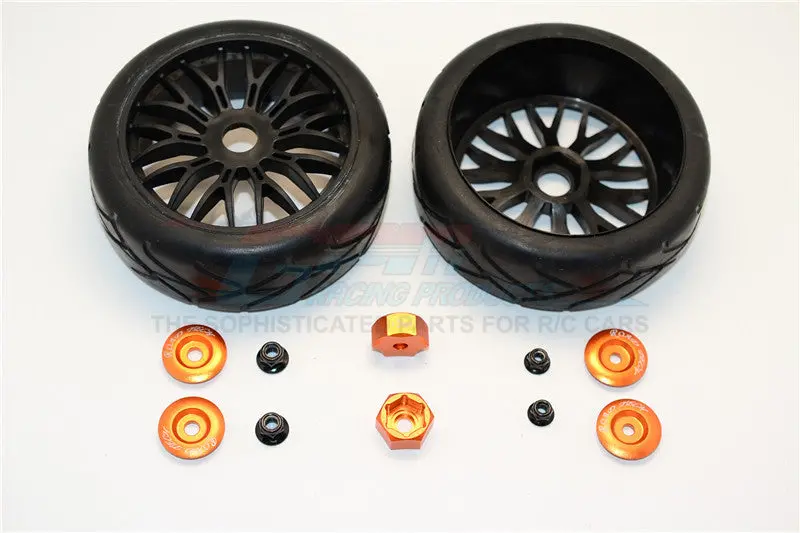 Rubber Radial Tires With Plastic Wheels With 12Mm To 17Mm Converter, 4Mm & 5Mm Wheel Lock - 2Pcs Set Orange 1