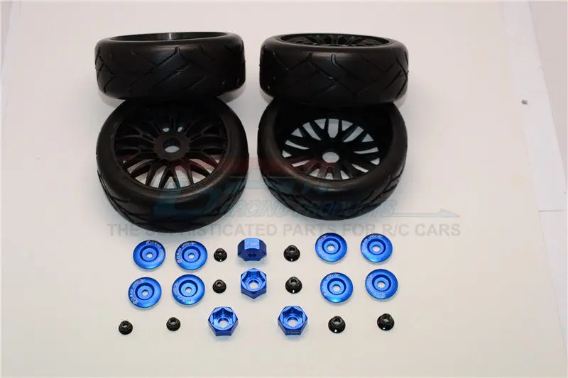 Rubber Radial Tires With Plastic Wheels With 12Mm To 17Mm Converter, 4Mm & 5Mm Wheel Lock - 4Pcs Set Blue 1