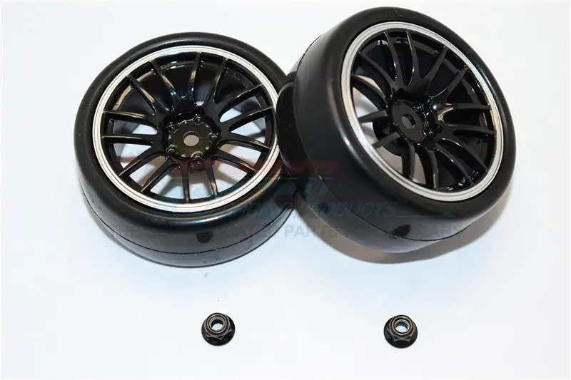 Rubber Slick Tires Of 26Mm Width Mount With 7 Spokes Plastic Wheels - 1Pr Set Black+Silver 1