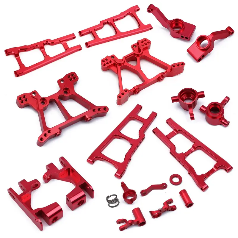 Steering Knuckles Suspension Arm Metal Upgrade Parts Kit For 1/10 Rc Car Truck Traxxas Slash 4X4 - Red 1