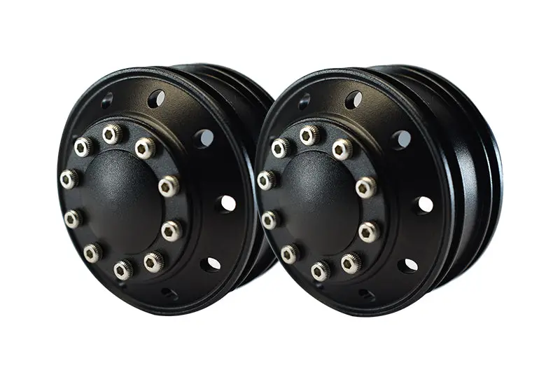 Tamiya 1/14 Truck Aluminum Front Wheel 10-Hole Design - 1Pr Set Black 1