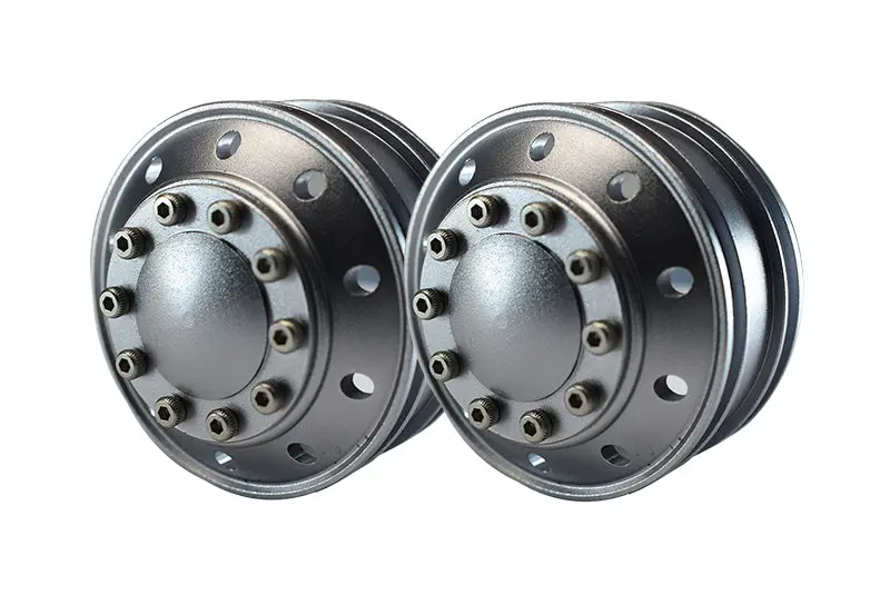 Tamiya 1/14 Truck Aluminum Front Wheel 10-Hole Design - 1Pr Set Gray Silver 1
