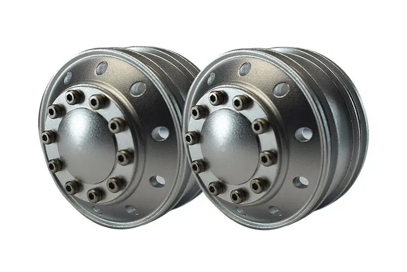 Tamiya 1/14 Truck Aluminum Front Wheel 10-Hole Design - 1Pr Set Silver 1