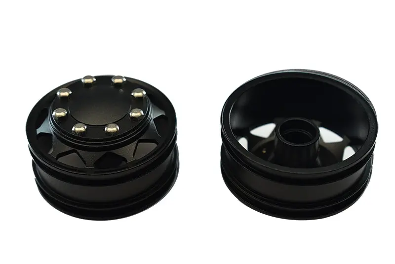 Tamiya 1/14 Truck Aluminum Front Wheel With Hex Driver - 1Pr Set Black 1