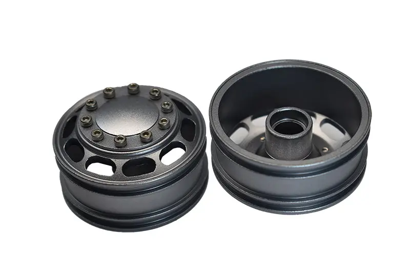 Tamiya 1/14 Truck Aluminum Front Wheel With Hex Driver - 1Pr Set Gray Silver 1