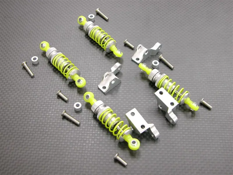 Tamiya 1/14 Truck Aluminum Rear Adjustable Spring Damper With Mounts & Collars & Screws - 2Prs Set Silver 1