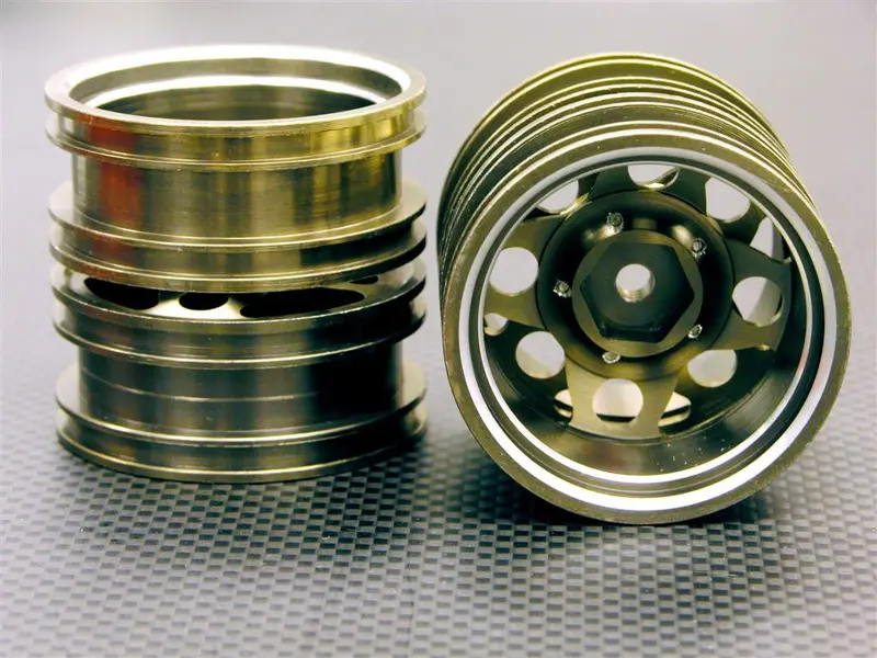 Tamiya 1/14 Truck Aluminum Rear Wheel (4Poles) - 2Prs Titanium 1