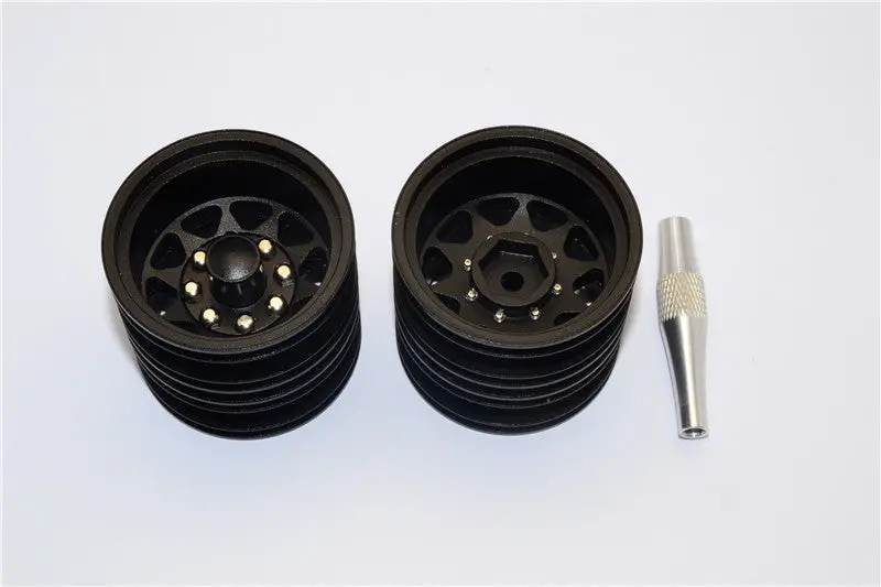 Tamiya 1/14 Truck Aluminum Rear Wheel With Hex Driver - 1Pr Set Black 1