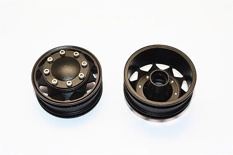 Tamiya 1/14 Truck Aluminum Rear Wheel With Hex Driver - 1Pr Set Black 1