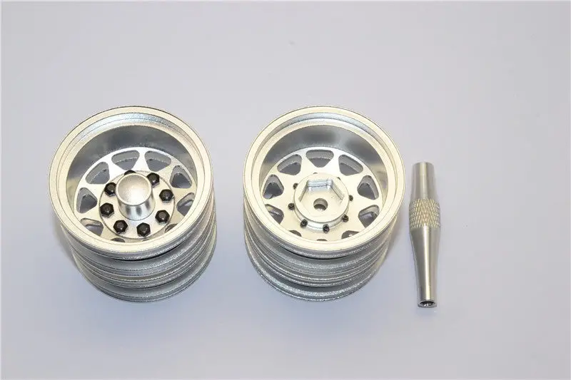 Tamiya 1/14 Truck Aluminum Rear Wheel With Hex Driver - 1Pr Set Silver 1