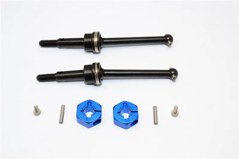 Tamiya Gf01 & Tl01 Steel #45 Front/Rear Cvd Shaft (38Mm) With 12X6mm Hex Adapters - 1Pr Set Blue 1