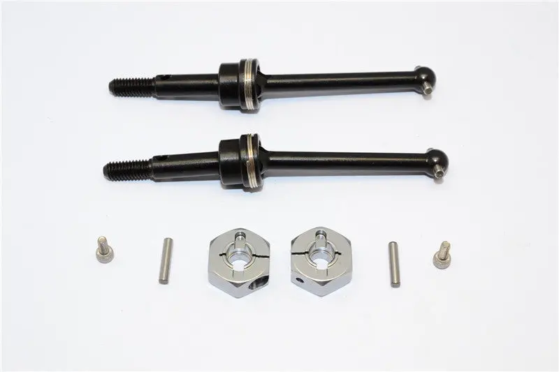 Tamiya Gf01 & Tl01 Steel #45 Front/Rear Cvd Shaft (38Mm) With 12X6mm Hex Adapters - 1Pr Set Gray Silver 1