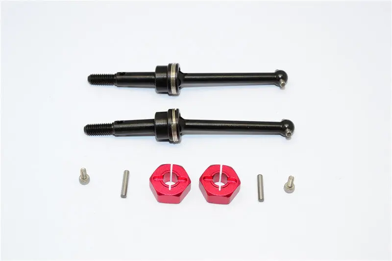 Tamiya Gf01 & Tl01 Steel #45 Front/Rear Cvd Shaft (38Mm) With 12X6mm Hex Adapters - 1Pr Set Red 1