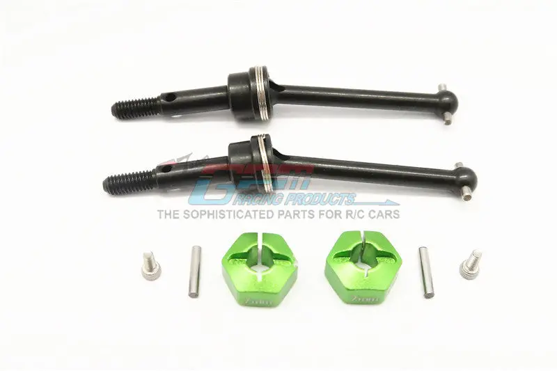 Tamiya Gf01 / Tl01 Steel #45 Front/Rear Cvd Shaft (38Mm) With 12X7mm Hex Adapters - 1Pr Set Green 1