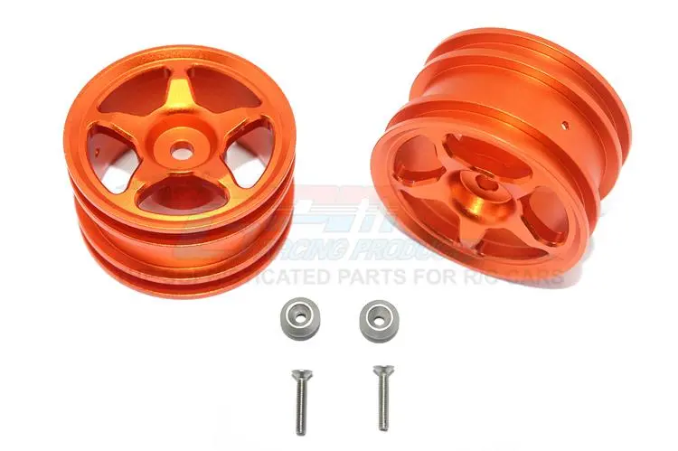 Tamiya T3-01 Dancing Rider Trike Aluminum Rear Wheel (5 Poles Design) - 1Pr Set Orange 1